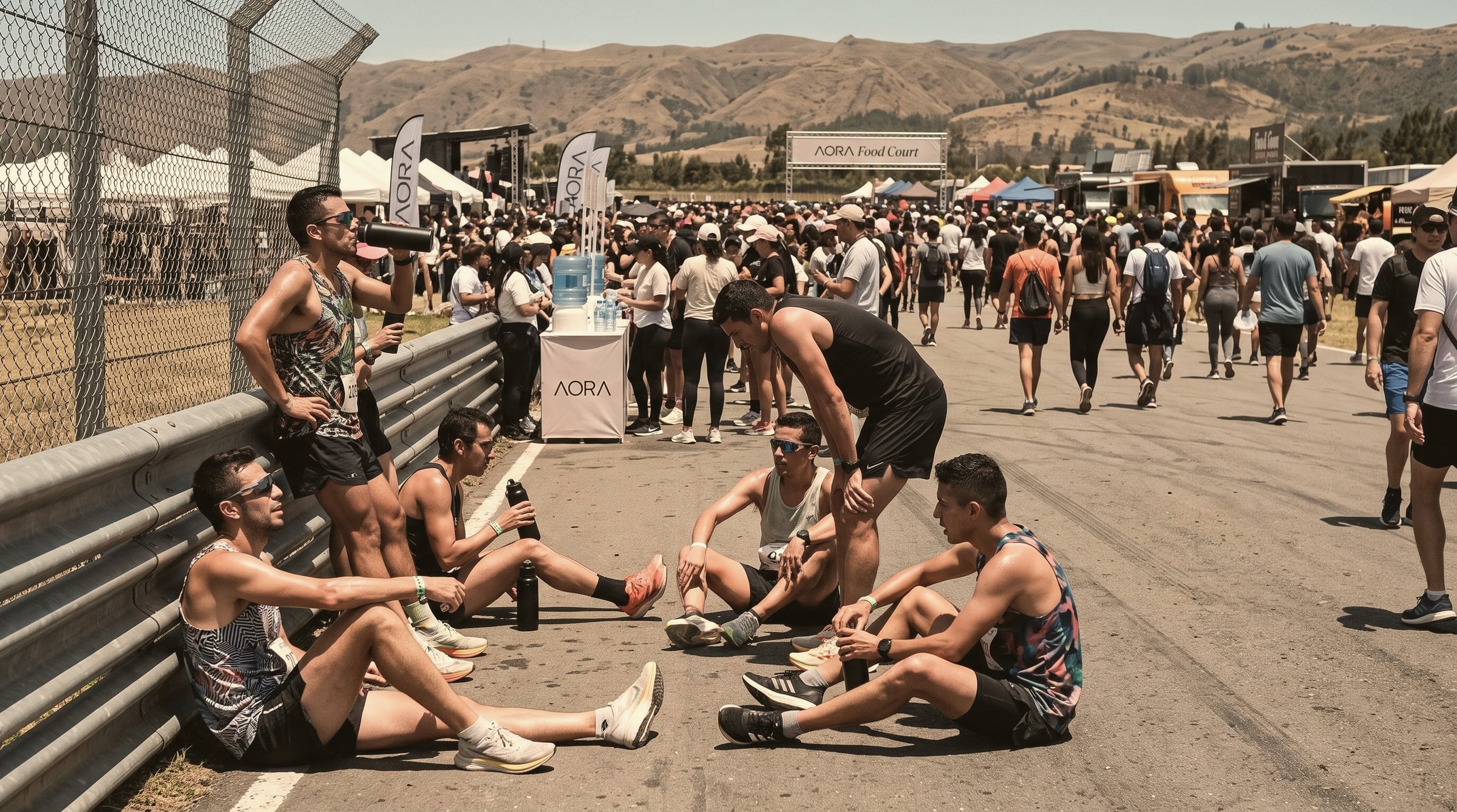 Corredores hidratándose después del 3K en la pista