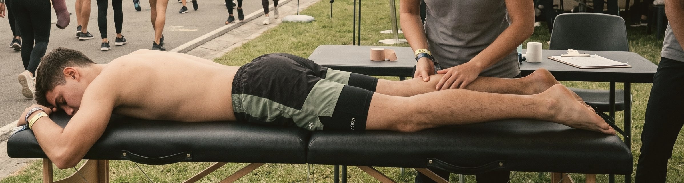 Fisioterapeuta trabajando en la recuperación de un atleta