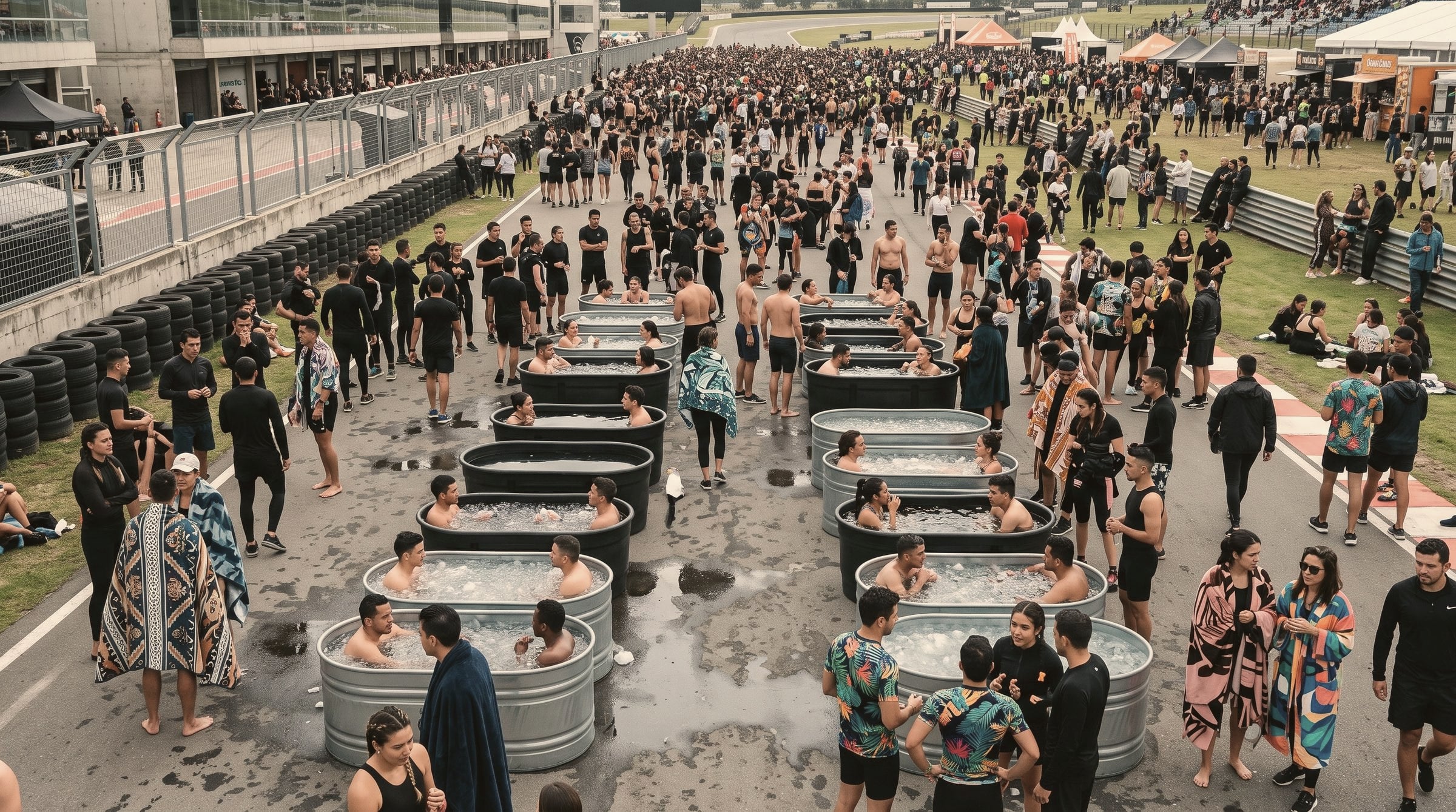 Ice baths en la recta del Autódromo de Tocancipá durante AORA