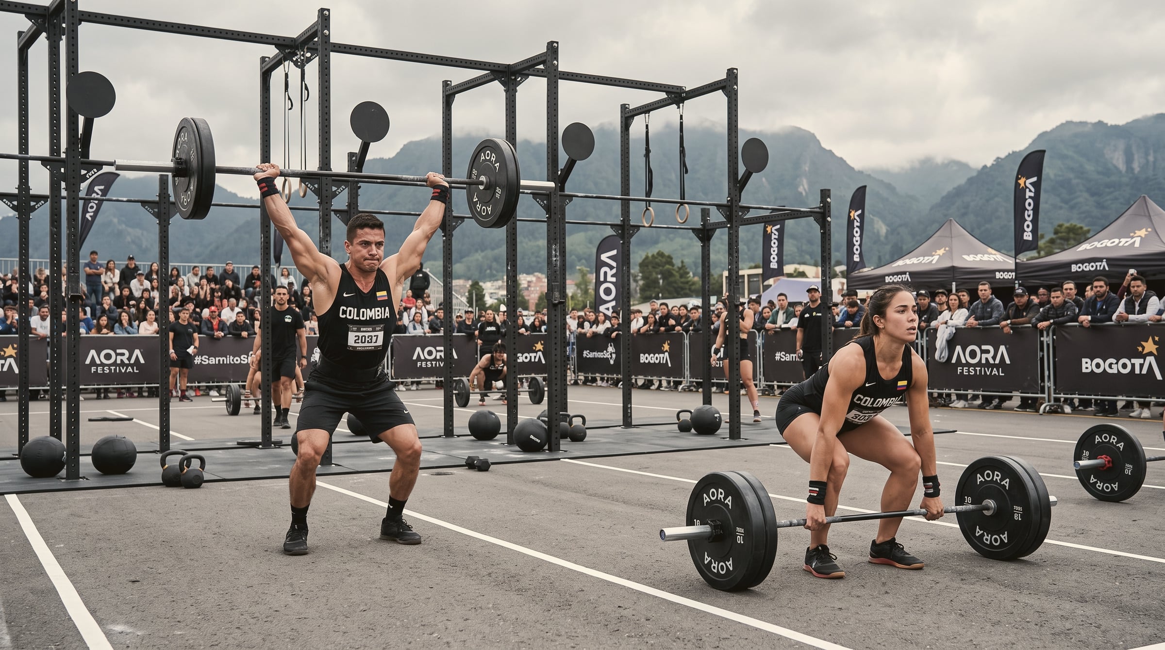 Atletas levantando barra en el rig del Hybrid Challenge
