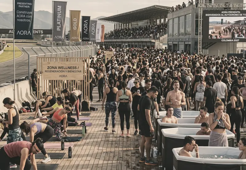 Zona wellness con tinas, mats y público
